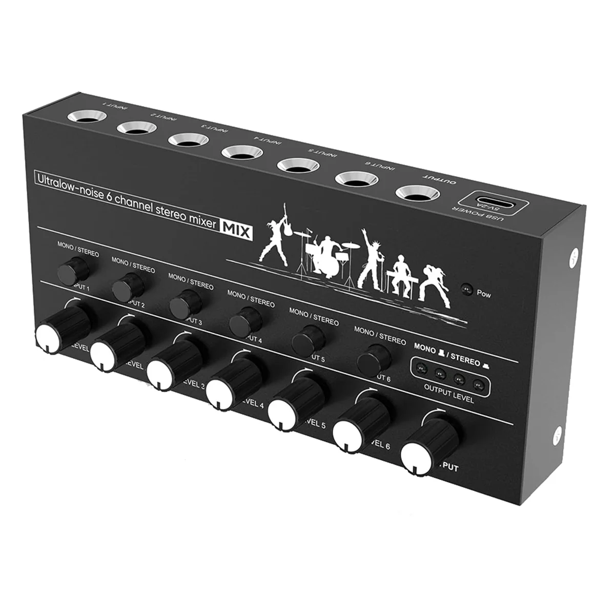 AT42 Mini Stereo Audio Mixer 6 Channel Microphone Mixer Instrument Expander for Guitar/Electric Keyboard/Amplifier/Speaker
