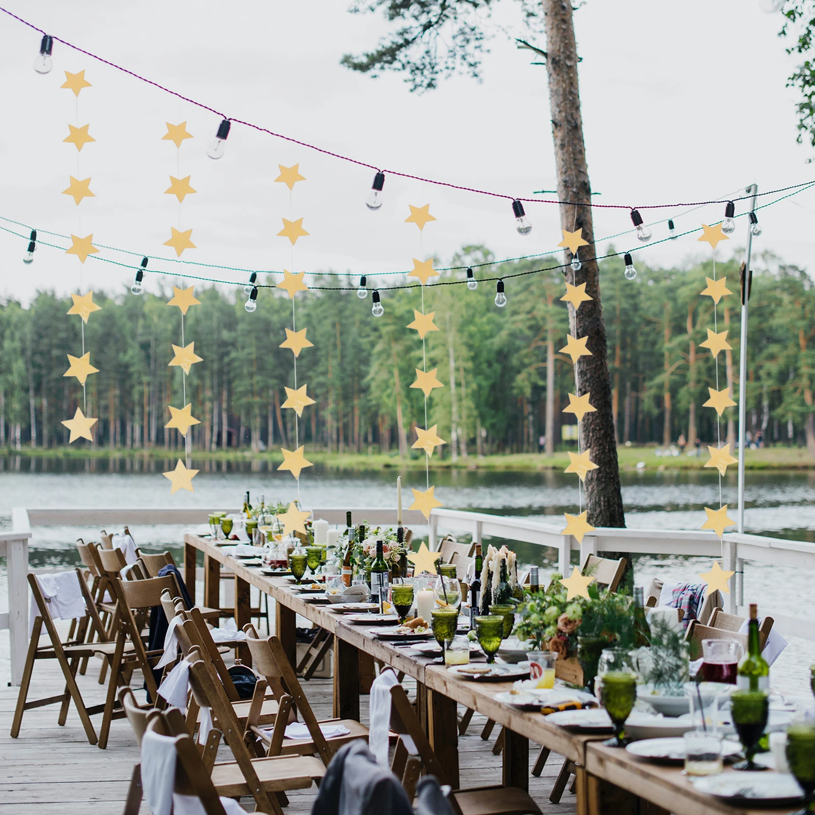 

2 Strings Garland Birthday Decorations Reflective Pentagram Wedding Party Bright Star Hanging Banner Christmas Decor Bright