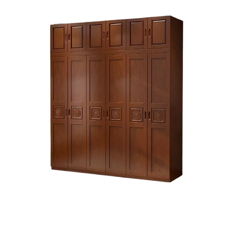 New Chinese Style Solid Wood Wardrobe Medium Small Household 3 4 5 6 Door Oak Wardrobe for Home Storage Furniture