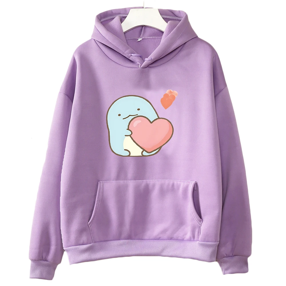 Sumikko Gurashi Cartoon Dinasour whit Herz Hoodies Frauen Kawaii Grafik Gedruckt Sweatshirt Langarm Herbst/Winter Mit Kapuze Top