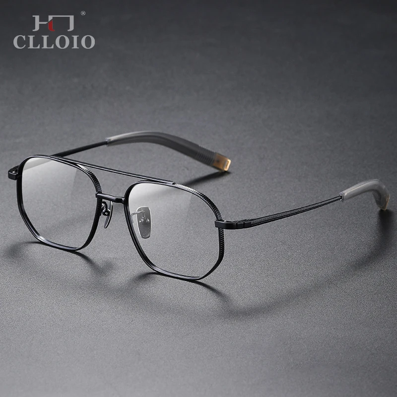 CLLOIO Luxury Pure Titanium Blue Light Blocking Reading Glasses Men Myopia Optical Glasses Multifocal Prescription Eyewear 07518