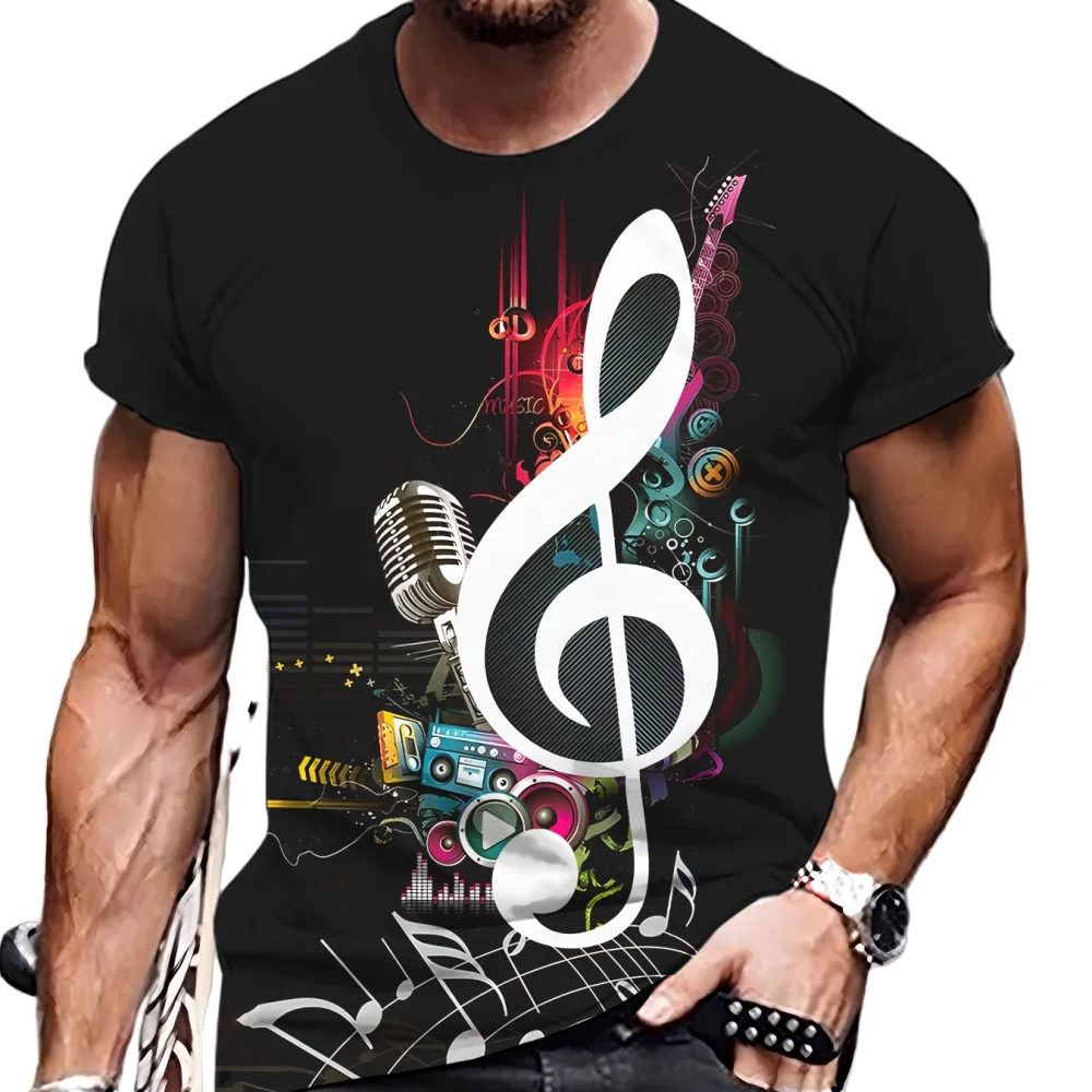 Music Element Pattern T-Shirt Men Fashion Men's Clothing Summer O-Neck Tops T Shirt Man Short Sleeve Tee Oversized Men T-Shirt ﻿