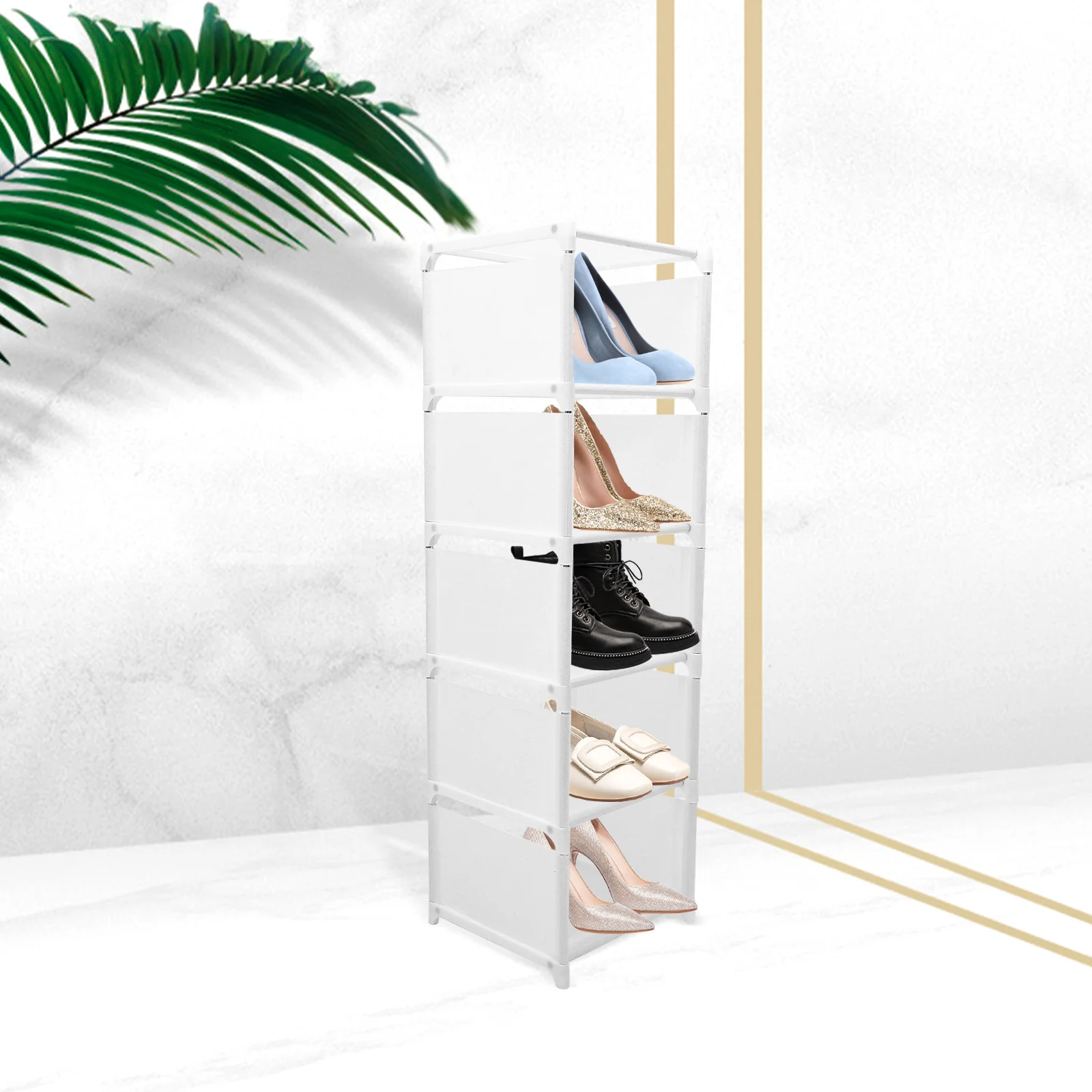 

8 Pcs Space Saving Shoe Rack Multi-functional Organizer Foldable Corner Shoe Storage Stand White