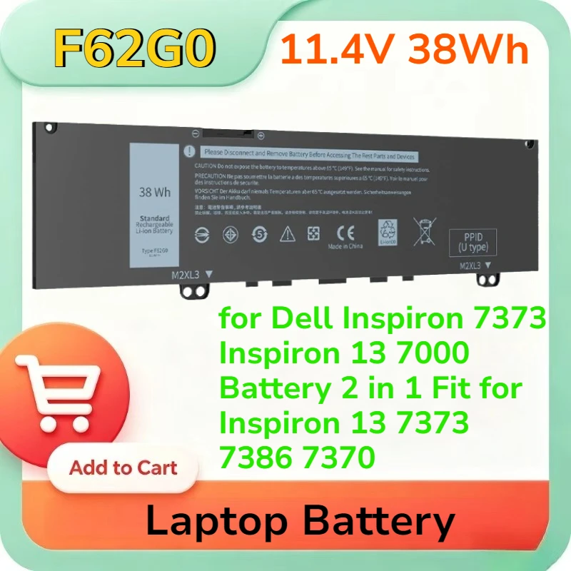 Batería F62G0 de 11.4V y 38Wh para Dell Inspiron 7373, Inspiron 13 7000, Batería 2 en 1 Compatible con Inspiron 13 7373, 7386, 7370