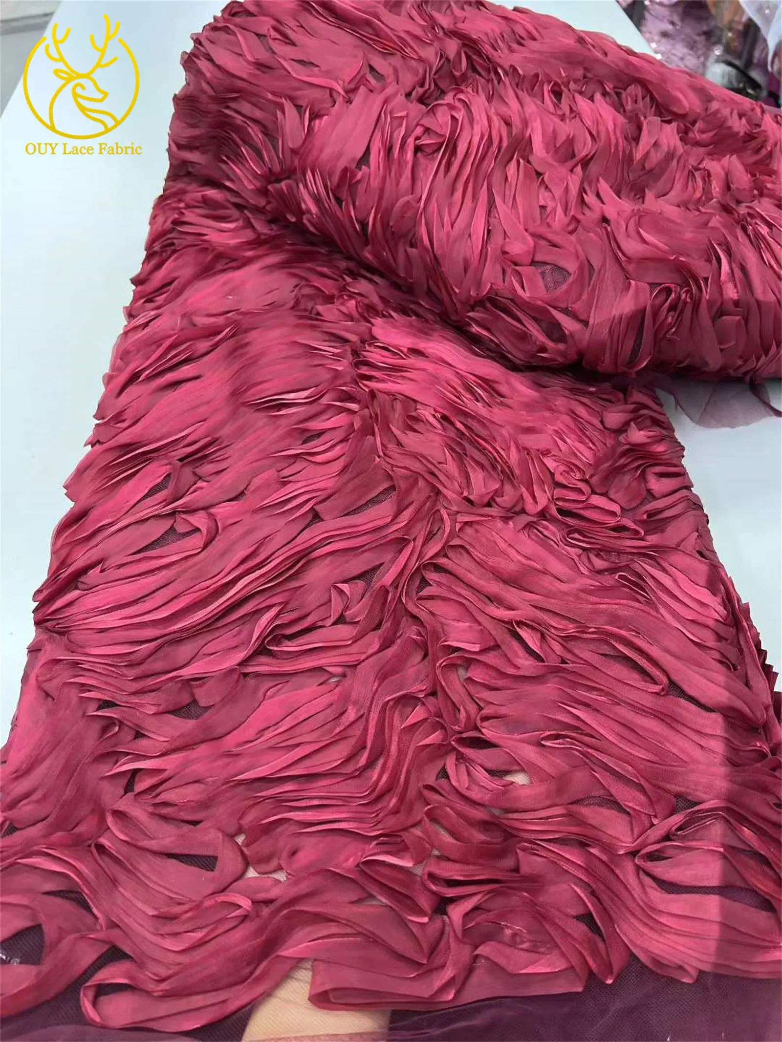 البحر الأزرق الفاخرة 3D الأزهار موجة نسيج الدانتيل جديد النيجيري الأفريقي الزفاف الدانتيل النسيج مناسبة لفساتين حفلات الزفاف النسائية #3