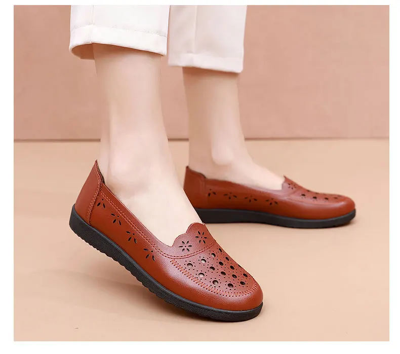 Sandalen Sommer Komfort Baotou Weiche Sohle Mutterschuhe Flache Sohle Damenschuhe Lochlederschuhe Schuhe für mittlere und ältere Altersgruppen – Detail 27