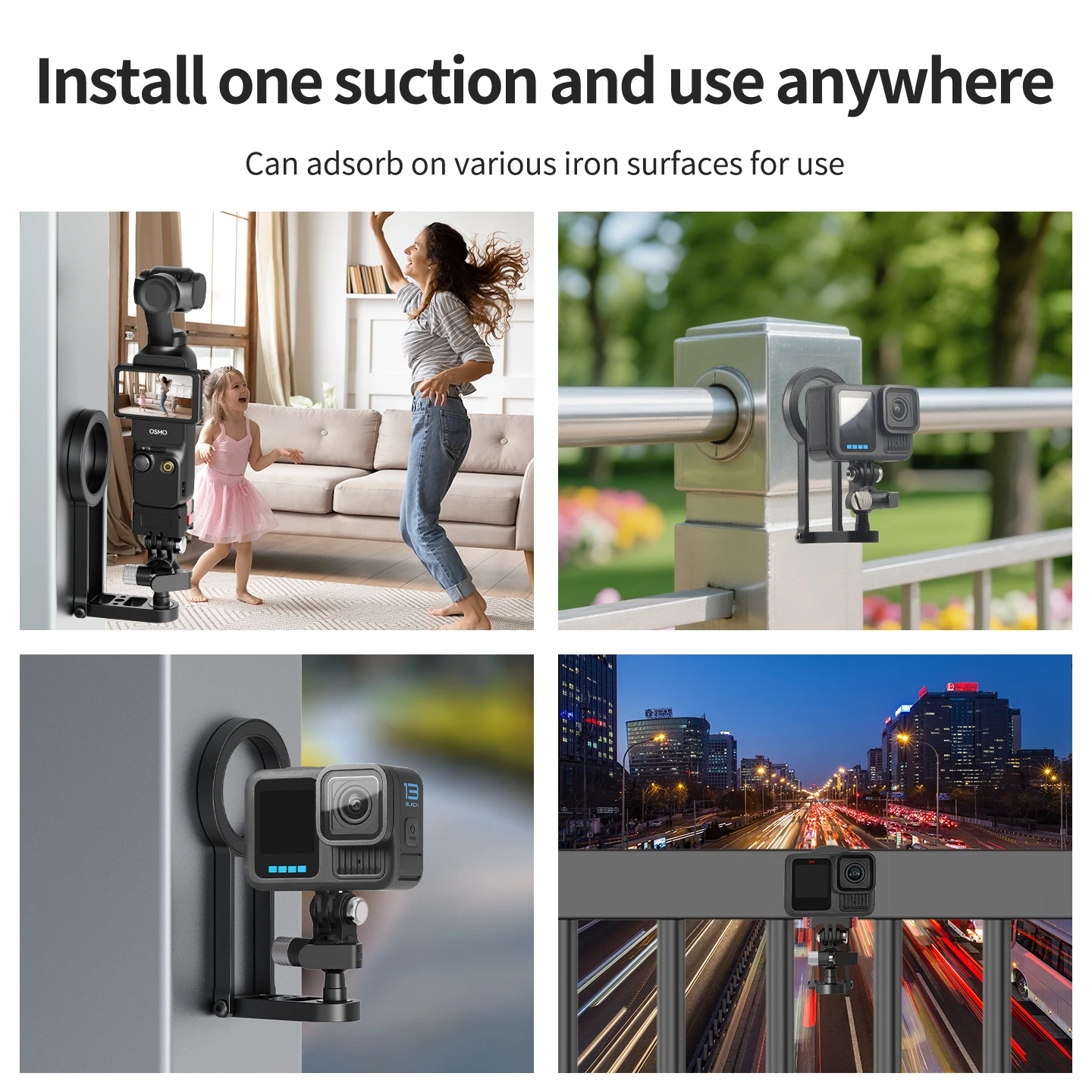 Magnetische Halterung mit Schnellverschluss, 360° Dämpfungs-Kugelkopf, Stativadapter für GoPro, DJI, Insta360, iPhone MagSafe, Lichtstativ – Detail 7