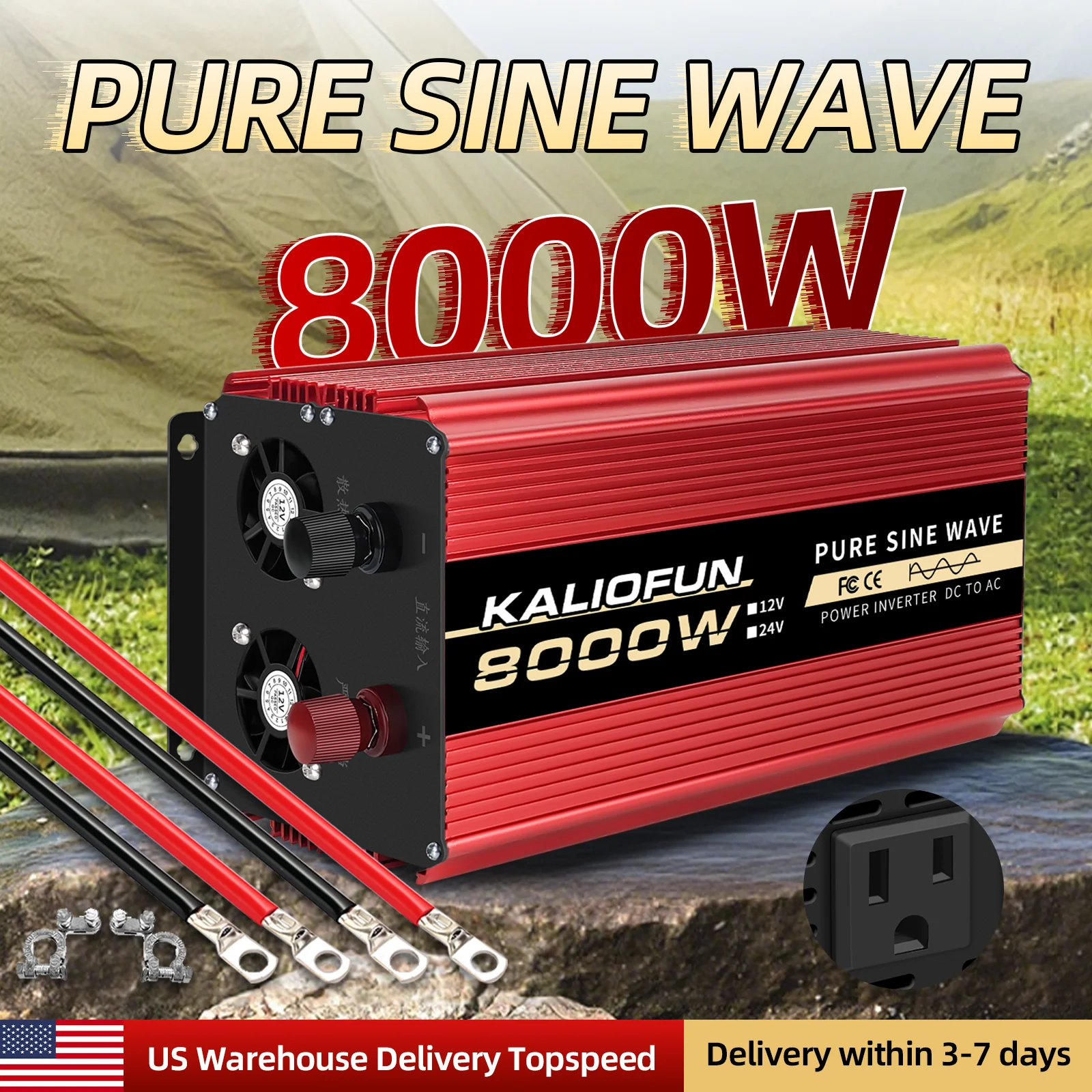 

Inverter: DC12V to AC110V, solar inverter, 10000W 60HZ pure sine wave inverter, automotive power converter with LED