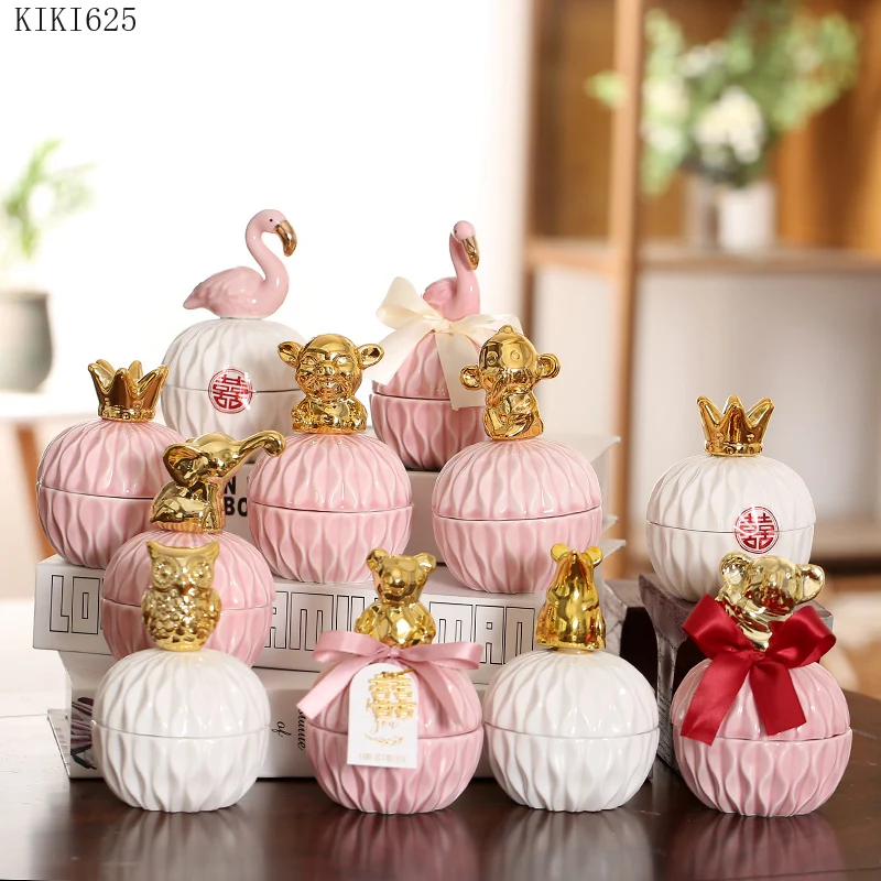 European Style Wedding Ceramic Storage Jar Gift Candy Jar Countertop Decoration Jewelry Small Object Storage Box Home Decoration