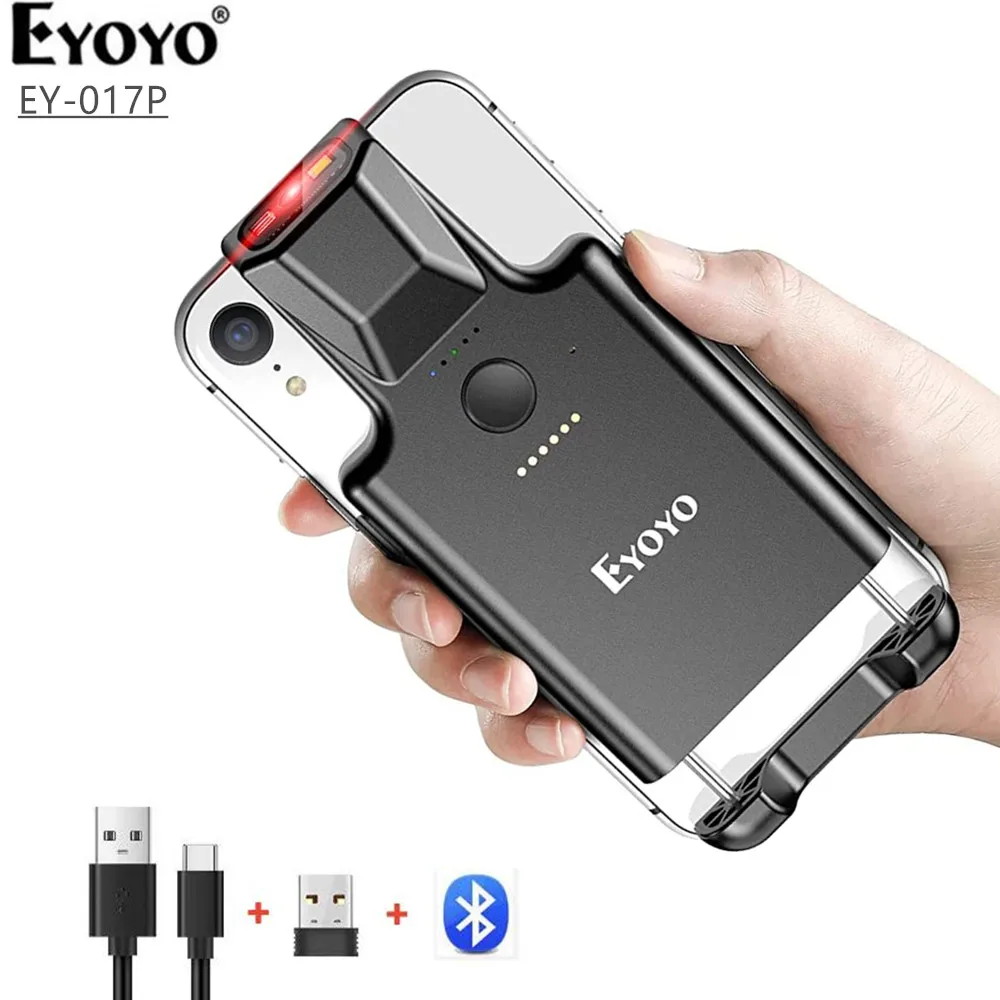 Eyoyo 2D Phone Back Clip Bluetooth Barcode Scanner Portable Barcode Reader Data Matrix Code 1D 2D QR Scanner Android IOS System