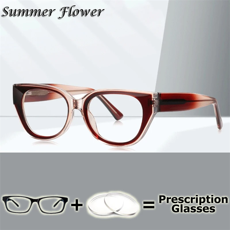 

Prescription Glasses Cat Eye Women Myopia Recipe Clear Lenses Transition Multifocal Progressive Eyeglasses for Female