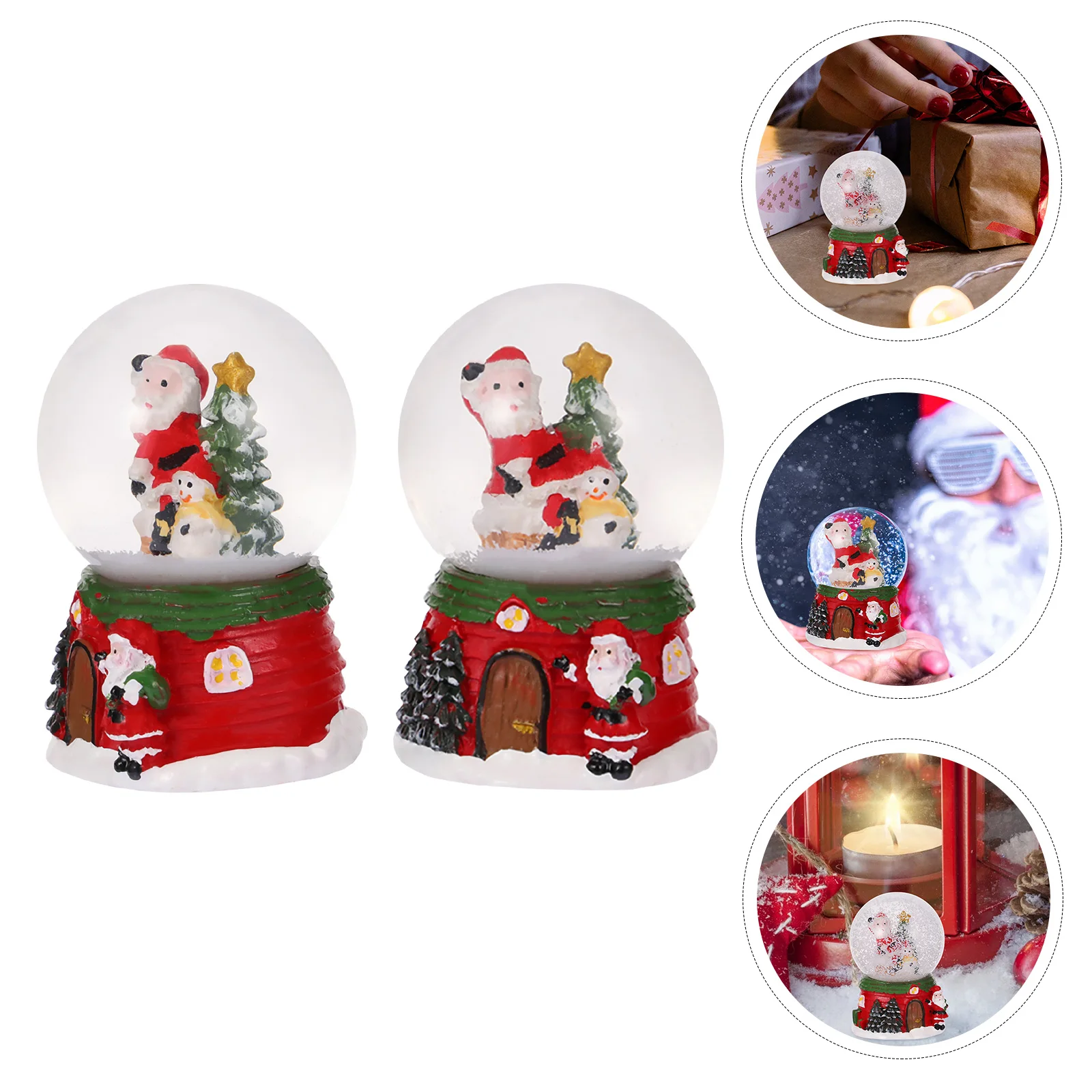 

2 Pcs Crystal Ball Decoration Christmas Gift Light Snow Globe Santa Globes Decorations Party Resin
