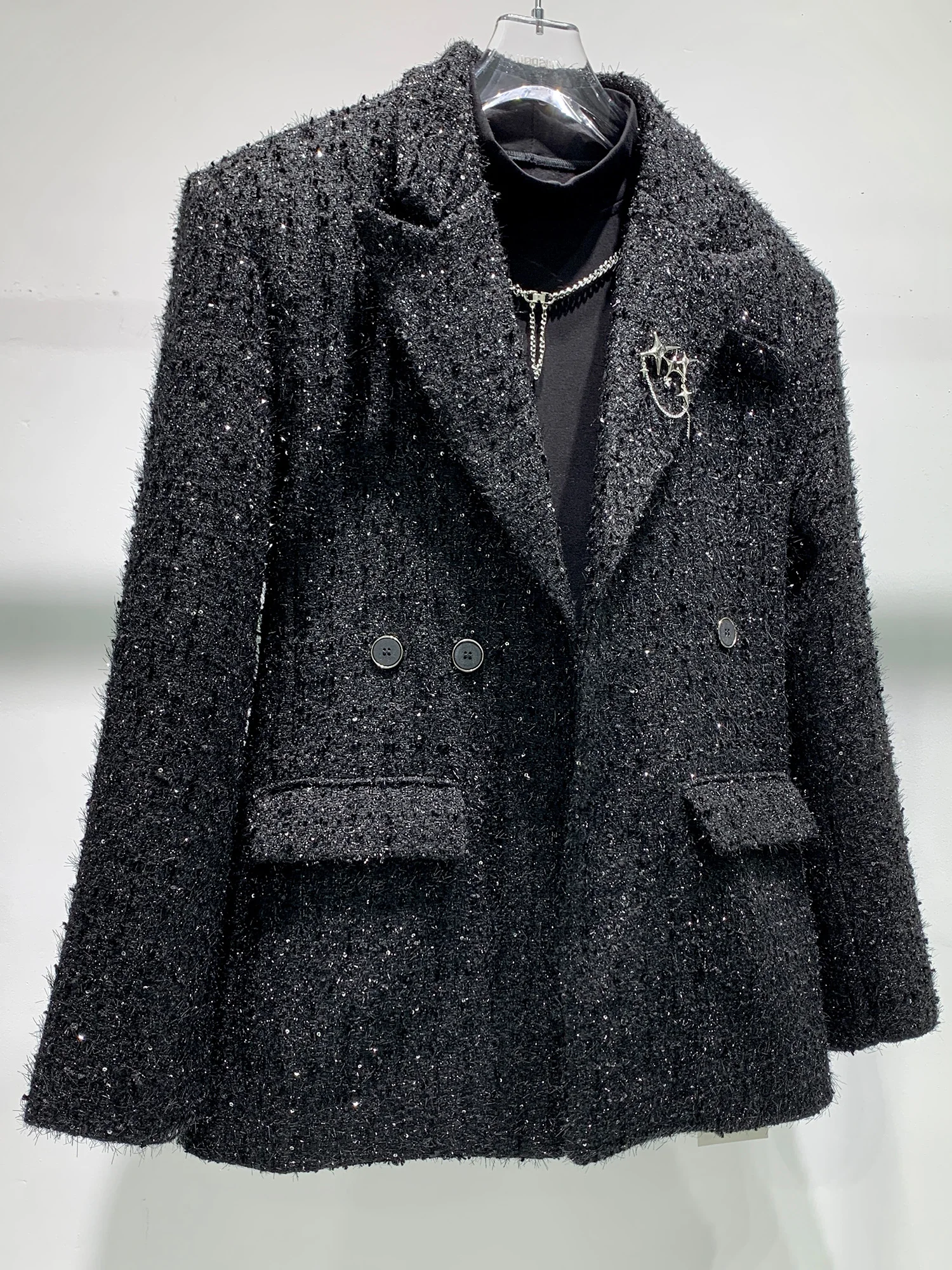 Veste Imbibée pour Homme, Broche en Métal en Tweed, Serrée à la Taille, Blazer de Poche à Manches sulf, Nouvelle Collection Printemps 2024