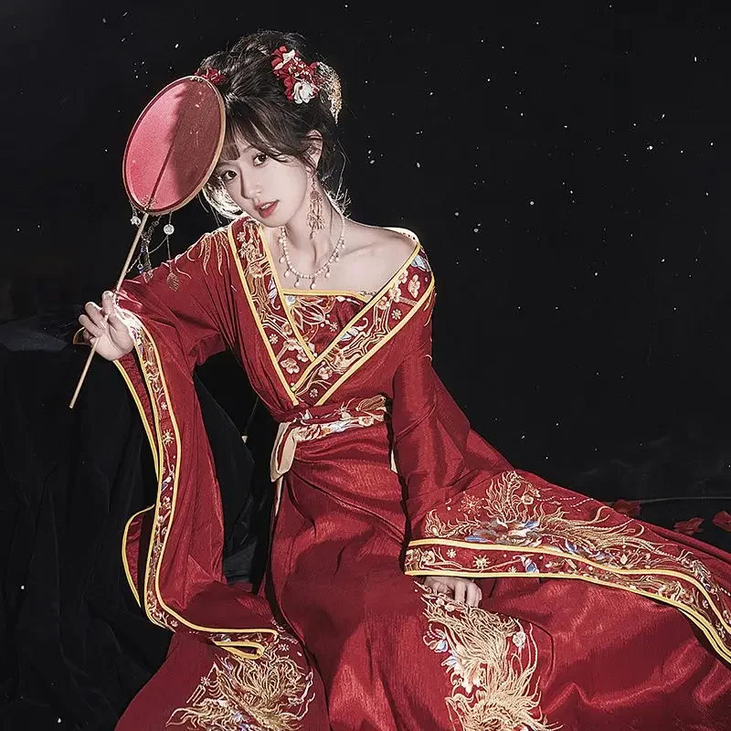 Vestido Hanfu de Hada de la dinastía WeiJin antigua para mujer, trajes de Cosplay rojos de baile tradicional de estilo chino, conjuntos de Bata