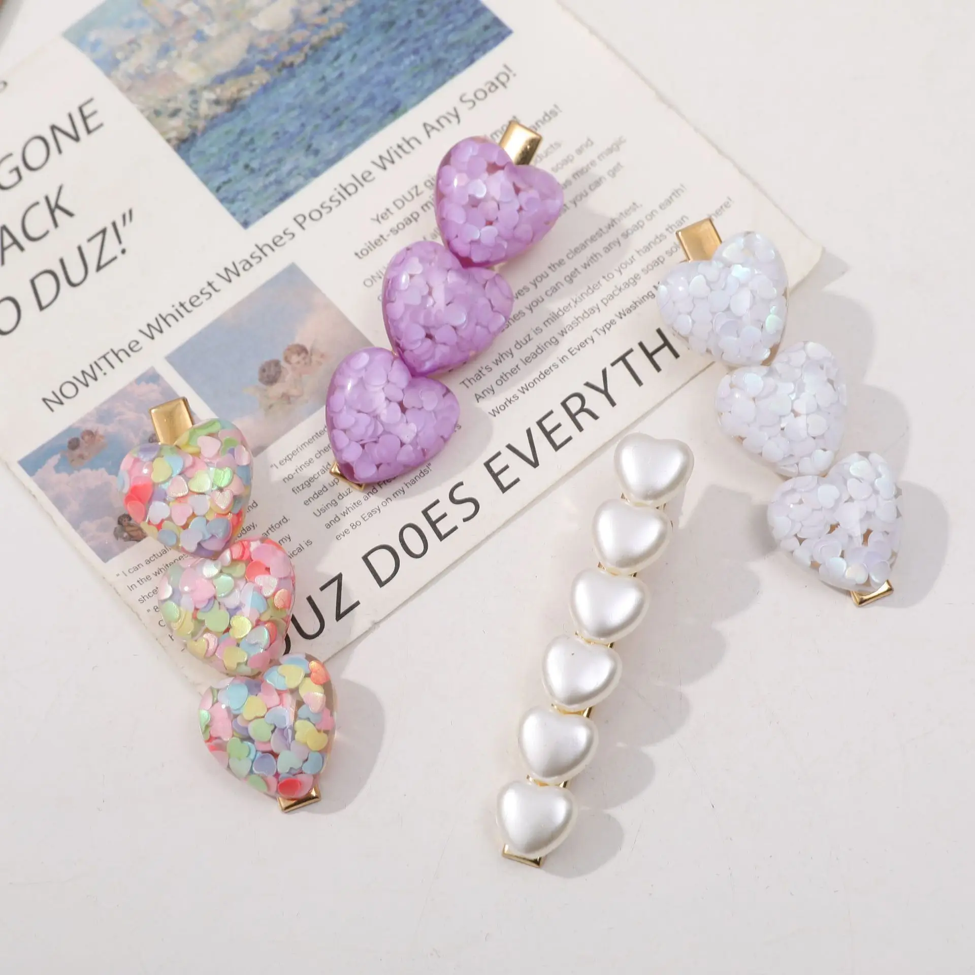 2pcs Korean Chill Pearl Heart Shaoe Hair Clips for Women Flat Hair Accessories for Girls