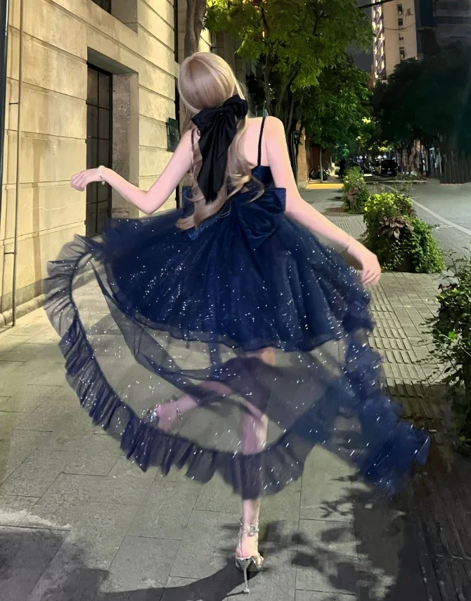 Kikyo Nordstern Licht Kleid Himmelblau Rock funkeln des Kleid cos Lolita Abend Prinzessin Kleid Vintage leicht Glitzer Rock