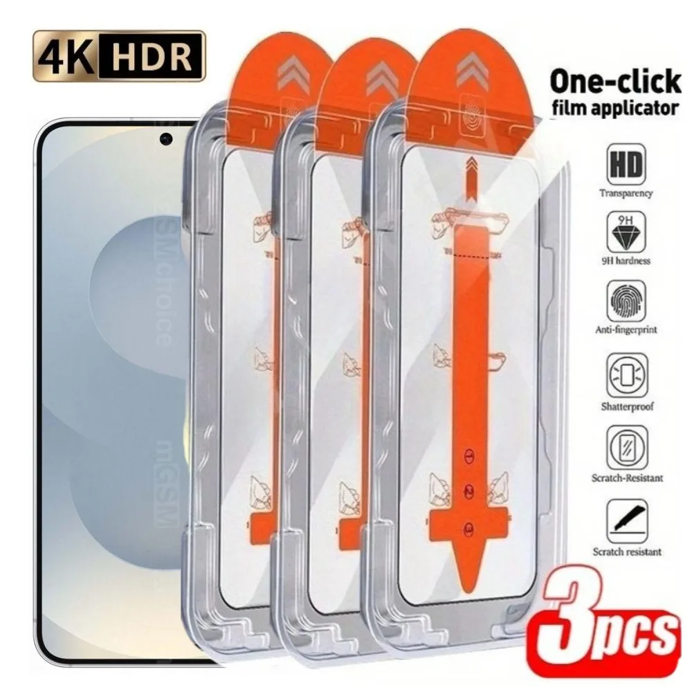 3Pcs Full Coverage Screen Protector for Samsung S25 S24 S23 Ultra S22 S21 S24 Plus S25 Edge S24 FE Dust Free HD Tempered Glass