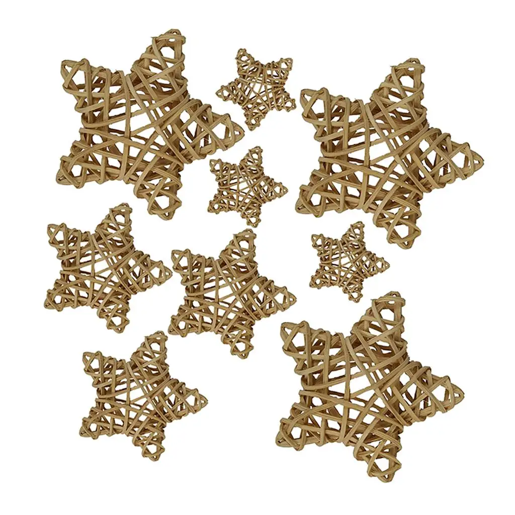 9Pcs Natural Rustic Star Rattan Wicker Ball for Wedding Party Ornaments Home