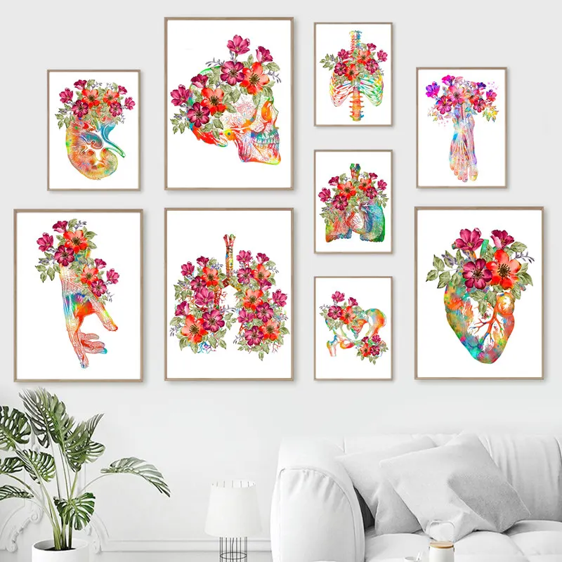 Anatomy Medical Poster Flower Organ Wall Art Canvas Painting Anthropology Educational Picture for Laboratory Doctor's Room Decor