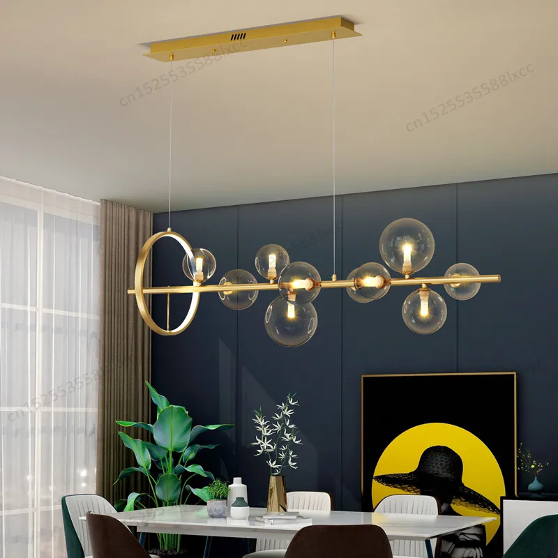 Gouden Hanglamp Voor Eetkamer Lang Hanglampen Voor Keuken Plafondlampen Opknoping 7/10 Heads G9 Led Glazen Bal Verlichting