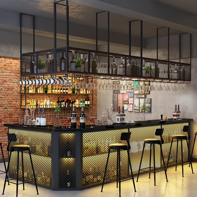 Industrial style hanger bar hanging wine rack storage rack restaurant upside down goblet holder ceiling wall cabinet bar wine