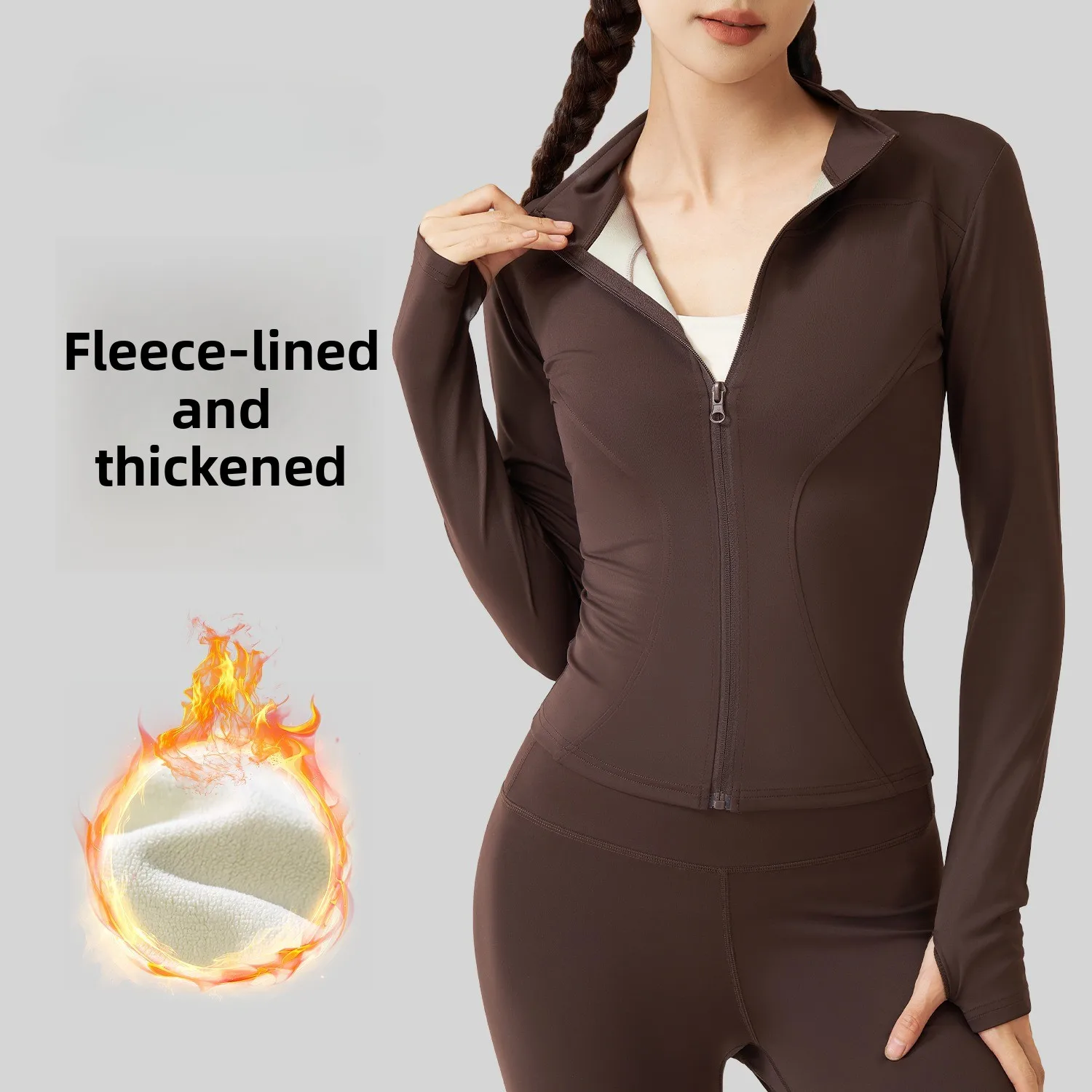 Autumn And Winter Tops, Fitness Clothes, Thin Running Sports Jackets, Thickened Warm And Velvet Yoga Clothes