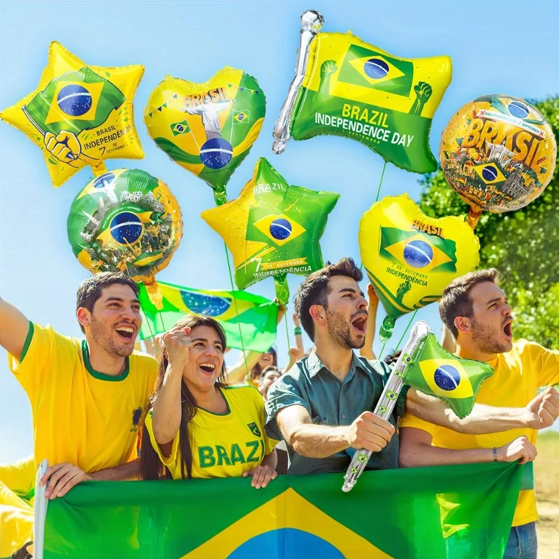 8 ballons en aluminium jaunes et verts, parfaits pour les célébrations de vacances et d'anniversaires, décorations de fête sur le thème du Brésil