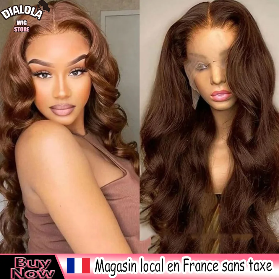 Perruque en dentelle frontale 13x6 HD Dialola Body Wave, perruque en cheveux humains brun chocolat, vague lâche colorée, pré-épilée, cheveux brésiliens