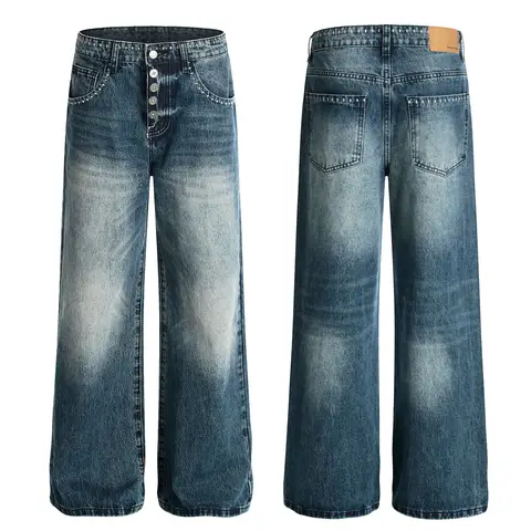 Retro American Jeans Streetwear Washed Slim Fit Micro Flare Pants Men's Fashion Neutral Design Casual Trousers Male Clothing