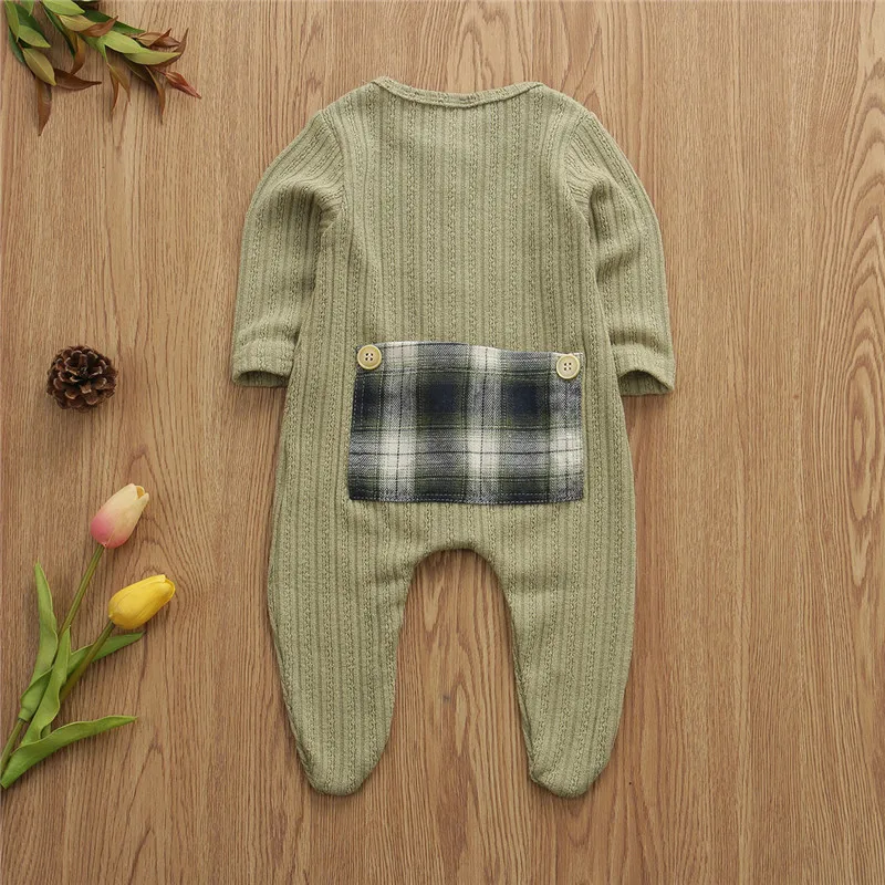 0-12Months Newborn Boy Foot Romper Solid Gray Black Knit Playsuit For Baby Boys Winter Warm Footies Jumpsuit Sleepwear