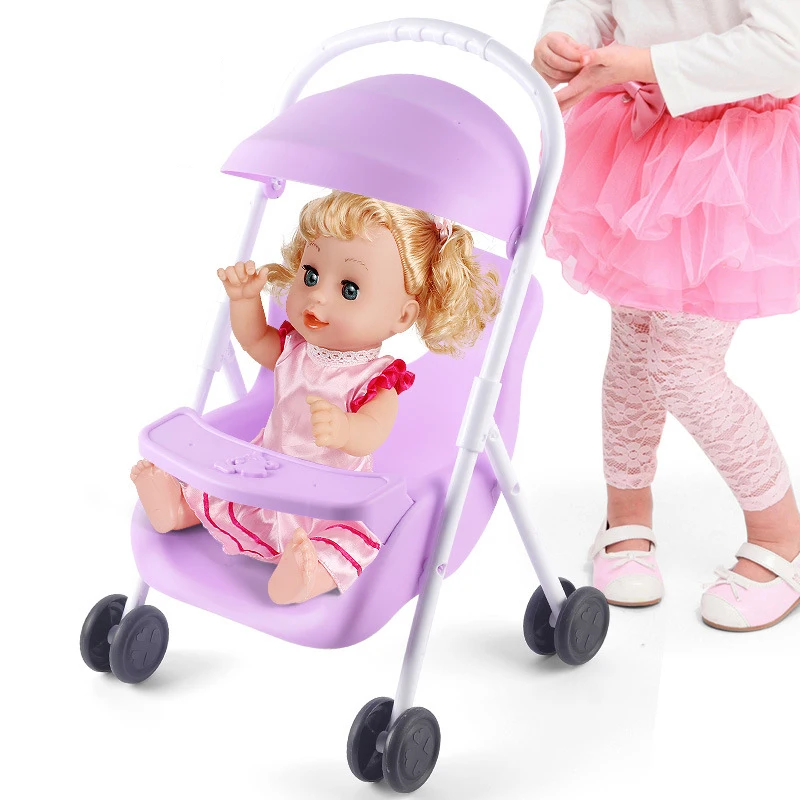 

Kids Simulation Plastic Stroller Toy Girls Play House Dollhouse Accessories With Drinking Peeing Dolls Baby Stroller Girls Gifts