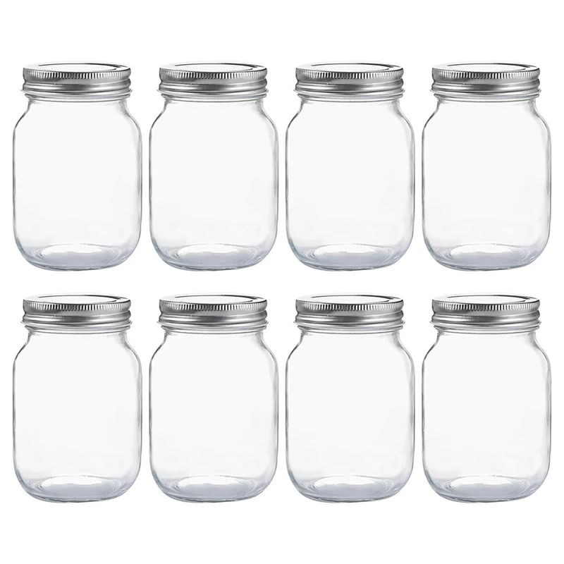 

ABKY-Glass Regular Mouth Jars 16 Oz Clear Glass Jars For Food Storage, Overnight Oats, Dry Food, Snacks,