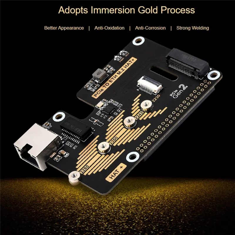 Micro-Snow Berry Pi 5 PCLE do Gigabit Ethernet /M.2 Transfer Board HAT + standardowy przeciwutleniacz tonący Gold-B12B
