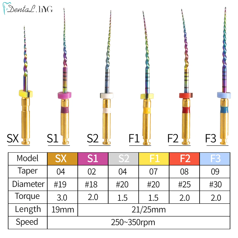 6 قطعة/صندوق قوس قزح سلسلة SX-F3 الذهب الملفات الحرارة المنشط NiTi قناة الجذر الملفات يمكن ثني العلاج اللبية ملف دوار