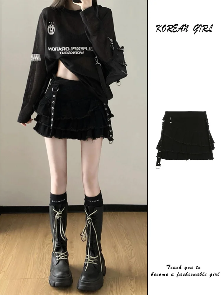 Lage Taille Bla Denim Rok Vrouwen Zomer Nieuwe Sle Punk Y2K Ort Rok Koreaanse Sle Pendelen Hoge Taille A-lijn rok