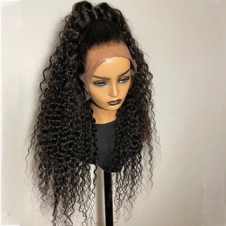 

Natural Black Soft Preplucked 26Inch Long 180Density Lace Front Wigs For Women Kinky Curly With Baby Hair Glueless Good Texture