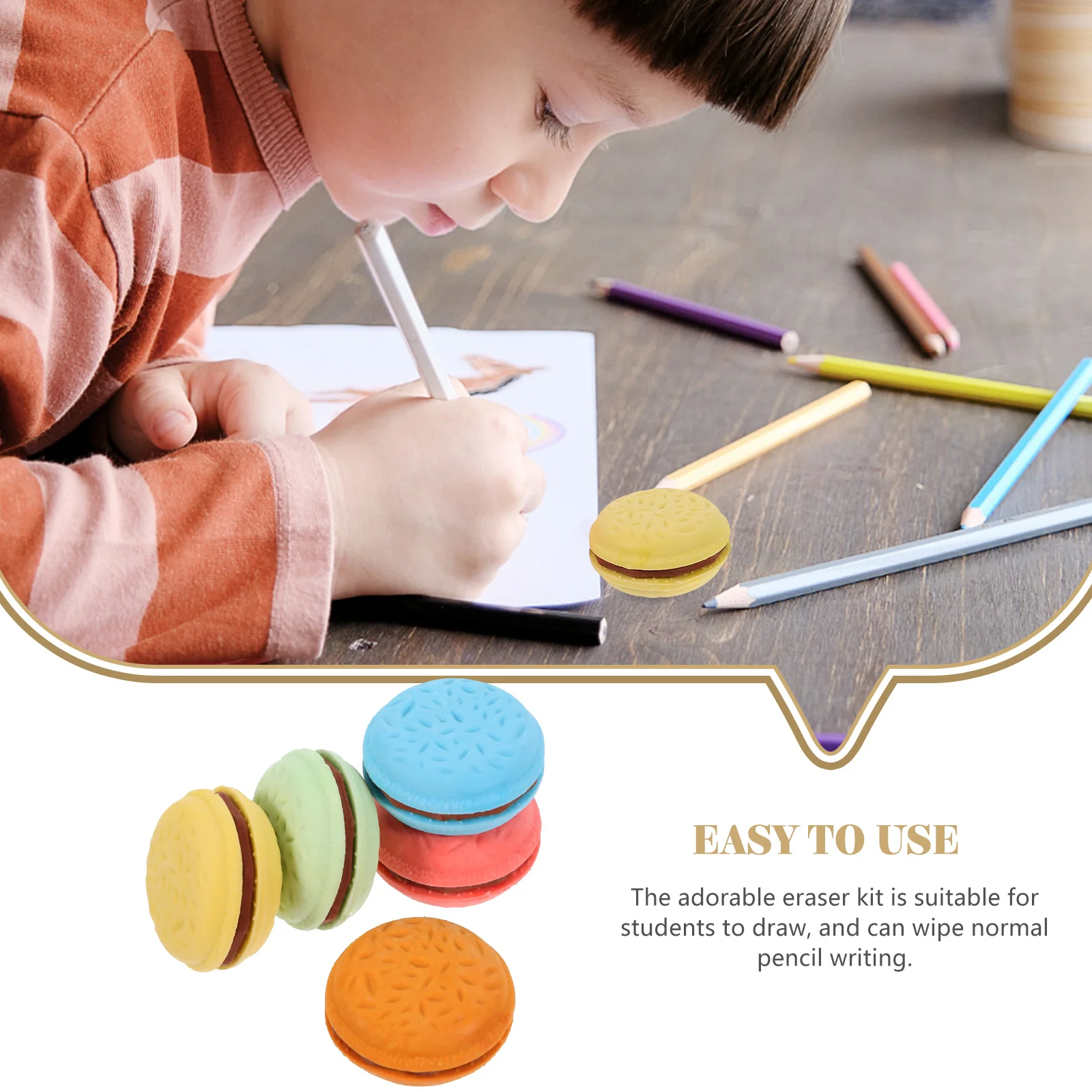 

5 Pcs Macaron Cookie Erasers Mini Bulk Student Prizes Cute Children Classroom Safe Rubber Bright Colors Easy