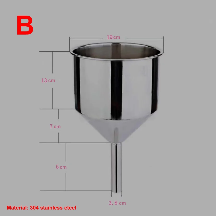 Stainless Steel Funnel 304 Upper Diameter 19cm 16.7cm Lower Diameter 2.8cm 3.8cm 3.2cm Wide-bore Wine Oil Funnel
