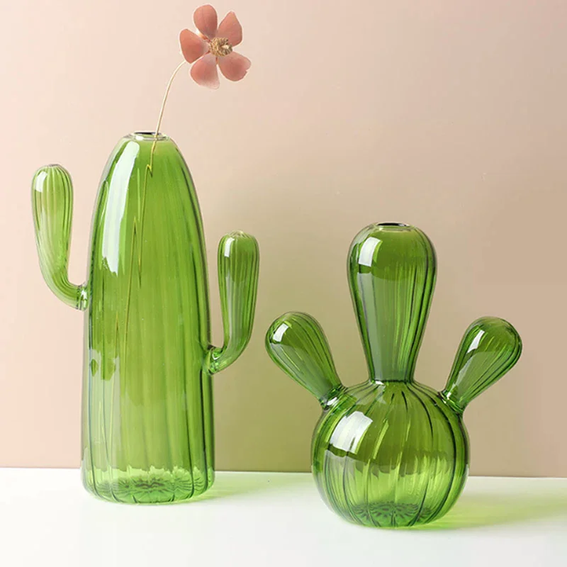 Cactus Glass Vase Small Fresh Glass Decorations Simple Home Living Room Desktop Ornaments Home Supplies