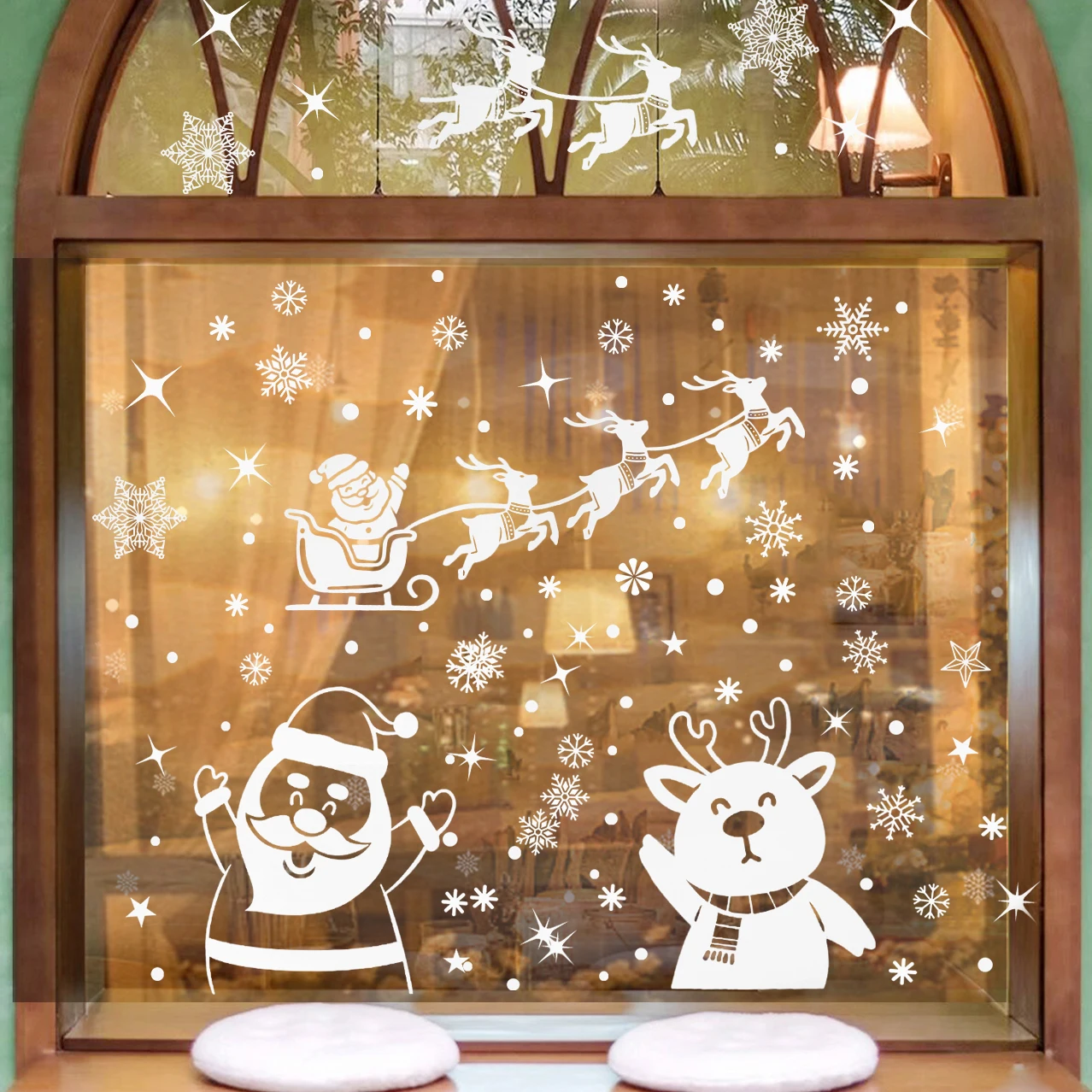1–6 Blatt Weihnachts-Fensteraufkleber, Cartoon, Weihnachtsmann, Schneeflocke, Glasaufkleber, Frohe Weihnachten, Dekoration, 2025, Neujahrsornament