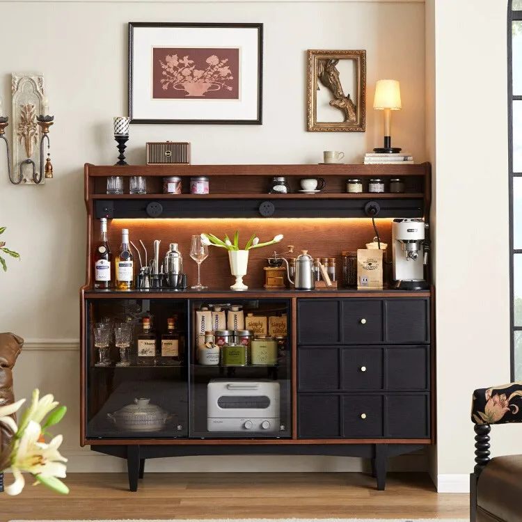 

French solid wood dining side cabinet household living room wall integrated cabinet