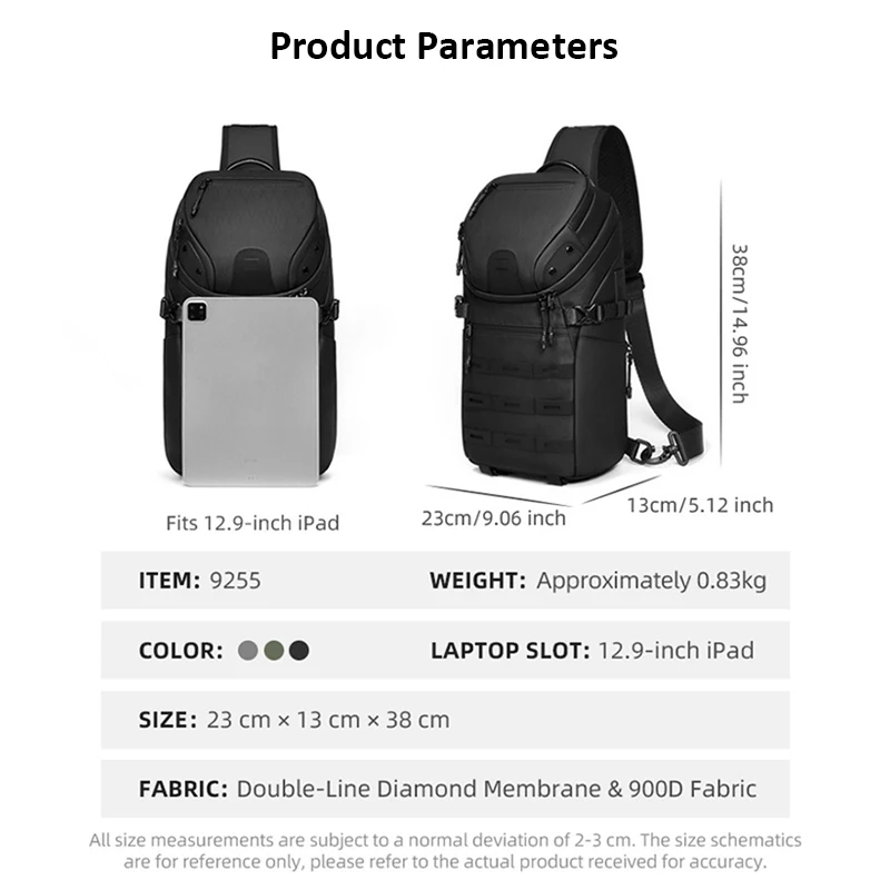 رجل حقيبة كروسبودي قصيرة السفر حبال حقيبة ساعي حقيبة الصدر مقاوم للماء USB حقيبة ظهر بكتف واحد للكمبيوتر اللوحي 12.9 بوصة