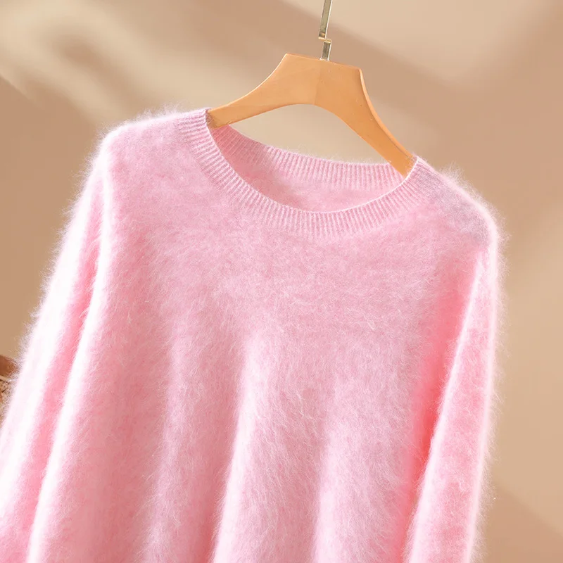 2025 شتاء جديد جولة الرقبة الصوف الخالص البلوز السيدات فضفاضة كسول الرياح نحى الصوفى متماسكة قاع قميص