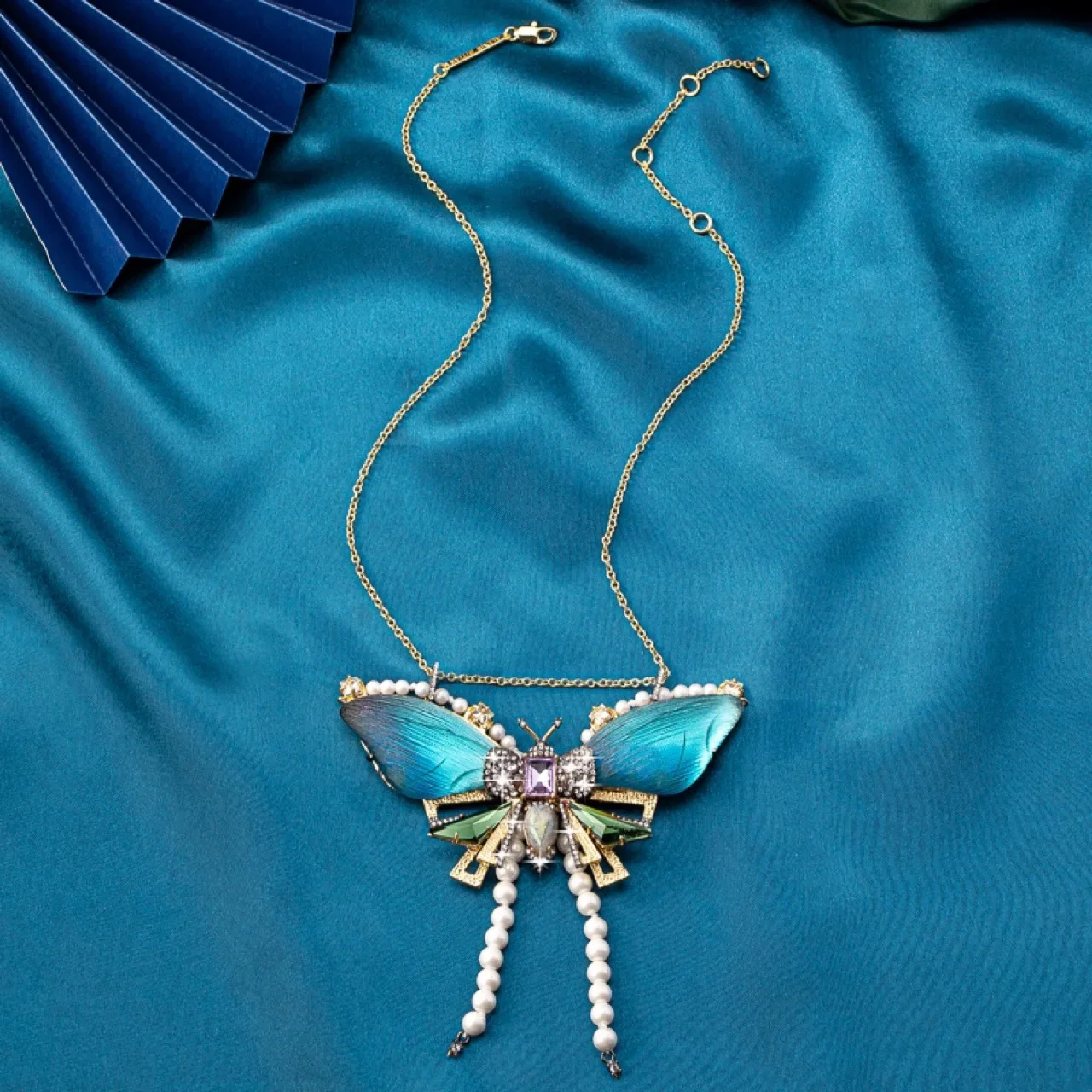 Genius Original Design Copper-plated Gold-plated Two-color Butterfly Series Pearl and Diamond Necklace
