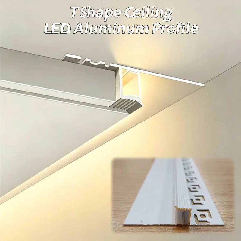 8Pack 1M T Shape Suspended Ceiling Shadow Gap LED Aluminum Profile Channel Plaster Line Wall Washing Home Decor Ambient  Light