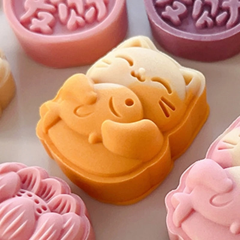 Delicate Crap Cats Mooncakes Molds Delicate Cats Patterned Mooncakes Molds Manual Mooncakes Press Embosser