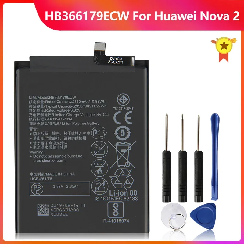 

Phone Replacement Battery HB366179ECW Battery For Huawei CAZ-TL00 Nova2 Nova 2 CAZ-AL10 2950mAh + Tool