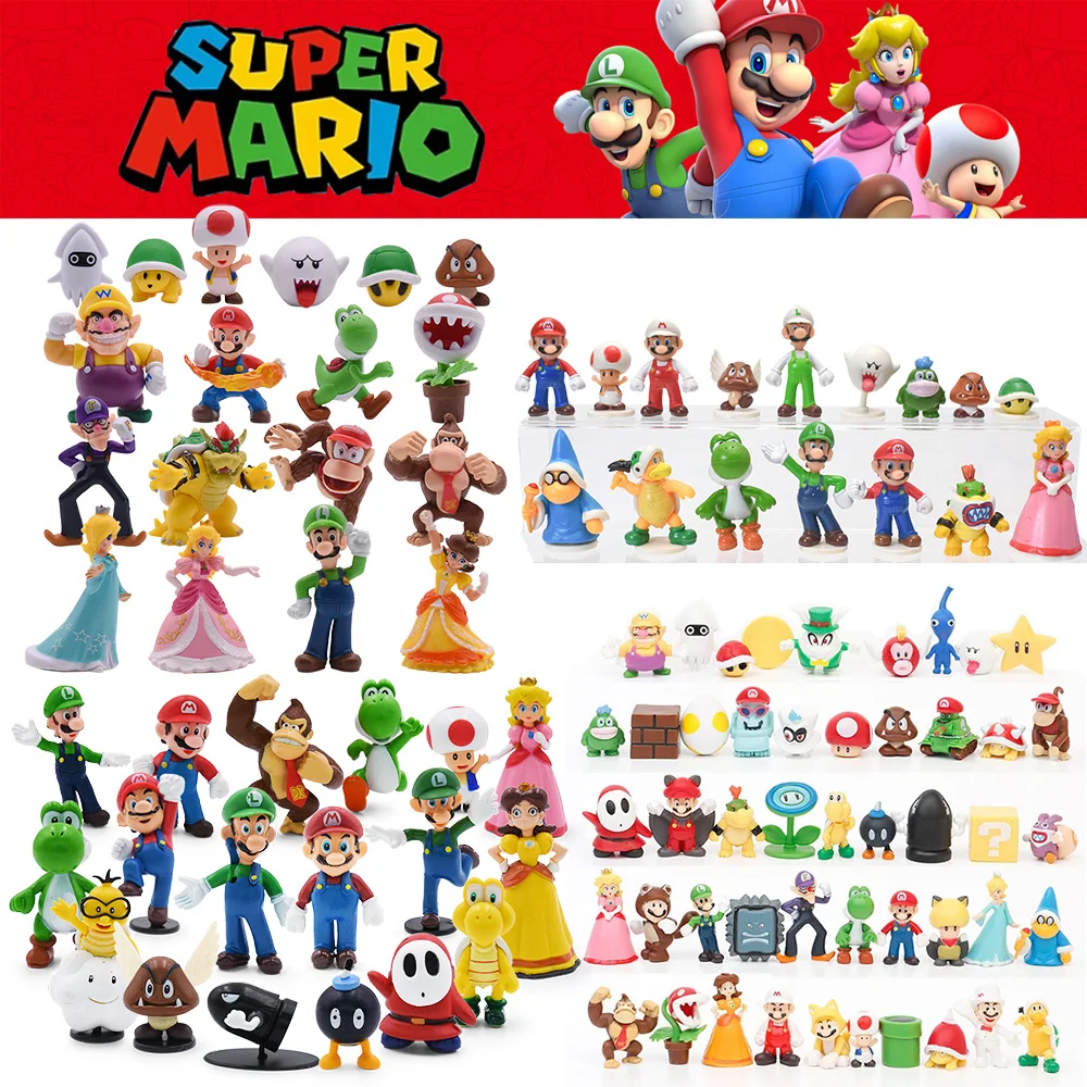 Figuras de Super Mario, Bowser, princesa Luigi, juego de dibujos animados, colección de todas las estrellas, muñeca modelo Kawaii, juguete para niños, regalo, 8-48 piezas por juego