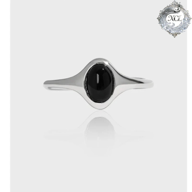 

XCL S925 Стерлингового Серебра Черный Агат Открытое Кольцо Женское Геометрический Дизайн Тайское Серебро Роскошные Ювелирные Изделия Регулируемый Подарок для Повседневного Ношения