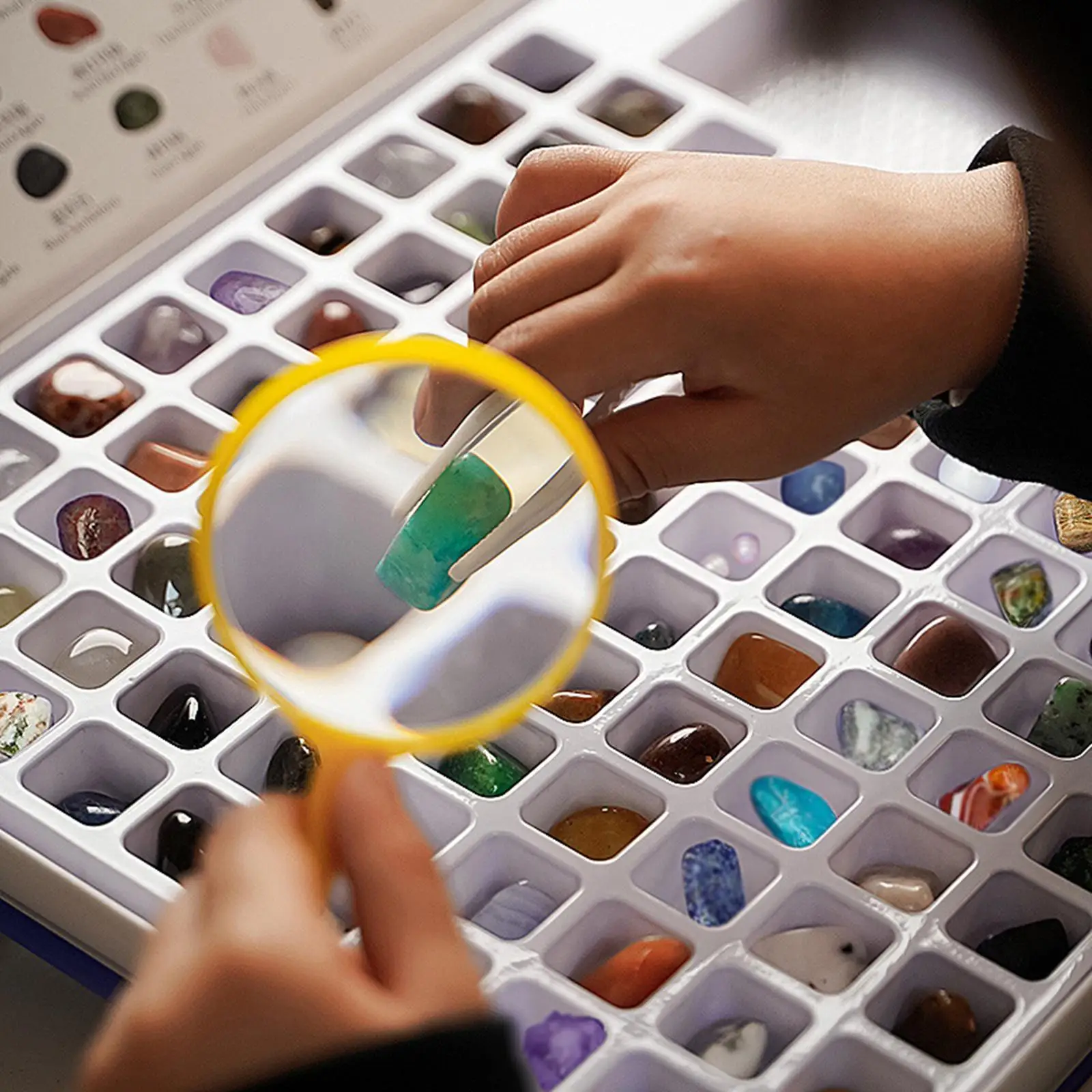 100 Piece Rock Gemstones Collection Kit with Identification Sheet for Kids Natural Stones and Minerals Gift Set